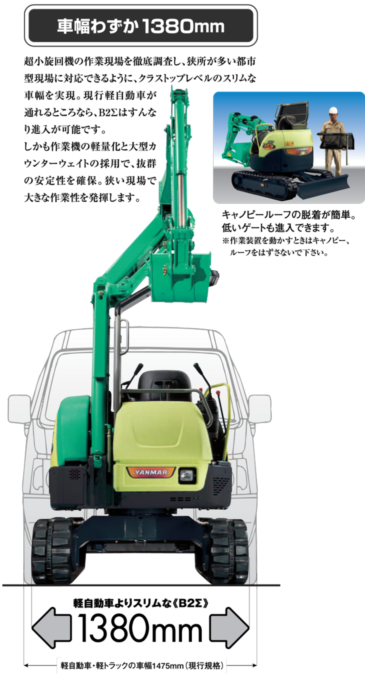 建設機械・産業機械レンタルの双葉リース|ヤンマー B2Σ B2-5 超小旋回 建設機械・産業機械レンタルの双葉リース|ヤンマー B2Σ B2-5 超小旋回